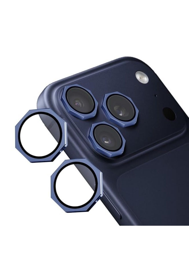 INEIX Octagon Hexa Camera Lens Protector Compatible with iPhone 17 Pro & iPhone 17 Pro Max – 9H Tempered Glass with Metal Ring, Scratch-Resistant Camera Cover – Dark Blue - Image 1